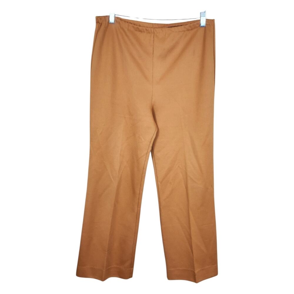 Vtg Women Polyester Pleated Pants LARGE Pumpkin Spice Trousers Orange Fall 60 70